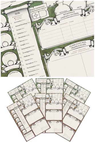Feuilles de personnages DND (lot de 6) pour fiches de jeu de rôle
