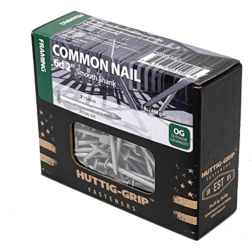 Huttig-Grip 2 Inches Framing Common Nail 6D Size, Outdoor Galvanized Finish, 1 Lb Pack Of 167 Nails #TOP2