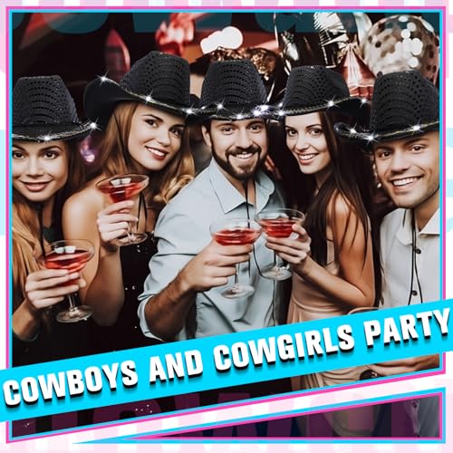 Image of Tisancy LED Lights Cowboy Cowgirl Hat Flashing LED Lights Cowgirl Hat for Wedding Western Bachelorette Party