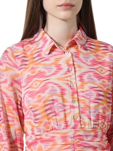Image of ONLY Floral Printed Shirt Collar Tiered Chiffon Fit & Flare Dress