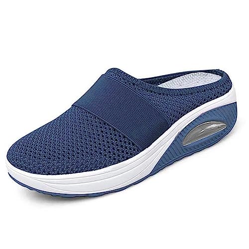 CreoQIJI Casual Shoes Women's Comfortable Shoes Comfortable Shoes Walking Shoes with Cushioning Lightweight Shoes Men Breathable Mesh Raised Insole Suede Hidden Wedge Trainers, blue, 7 UK