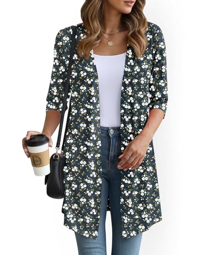 Image of YSYOKOW Lightweight Cardigans for Women 3 /4 Sleeve Long Open Front | Cardigan sweaters for women lightweight, summer cardigans for women lightweight, long cardigans for women trendy, dressy