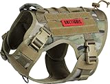 Tactical Dog Harness Vest with Handle, Military Dog Harness for Large Medium Dogs,No-Pull Service Dog Vest with Hook & Loop Panels,Adjustable Dog Vest Harness for Walking Hiking Training（Camo,M）