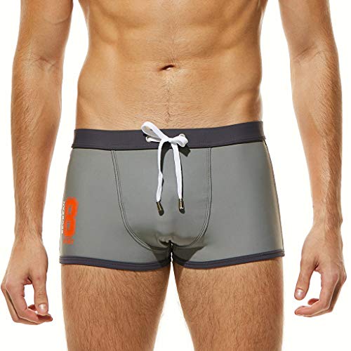 Bolayu Men's Pouch Swim Briefs Square Swim Boxer Briefs Swimming Brief Salent Drawstring Quick Dry Swim Trunks Cool Gray