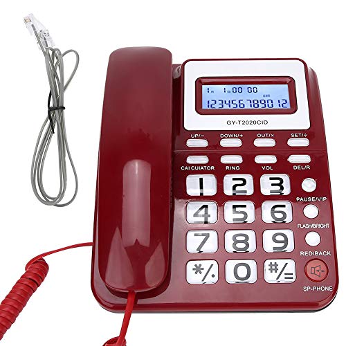 Betued ABS GY-T2020CID Téléphone Filaire Téléphone Fixe pour Les Séniors avec Affichage ID de l'Appelant avec Enregistreur Vocal Haut-Parleur Calculatrice pour l'hôtel Famille École Bureau(Rouge)