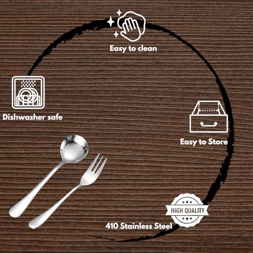 Image of 12-Piece 410 Stainless Steel Dessert Spoon and Fork Set - Cutlery Set (6 Dessert Spoons + 6 Small Forks - Mirror Finished, Rust Resistant - Perfect for Daily Use