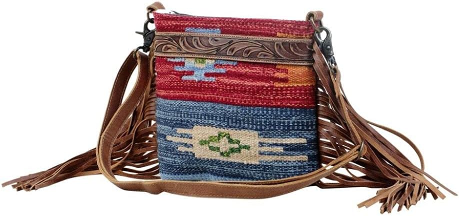 Myra Bag female Sunset Hand-Tooled Bag Upcycled Cotton & Leather S-3076