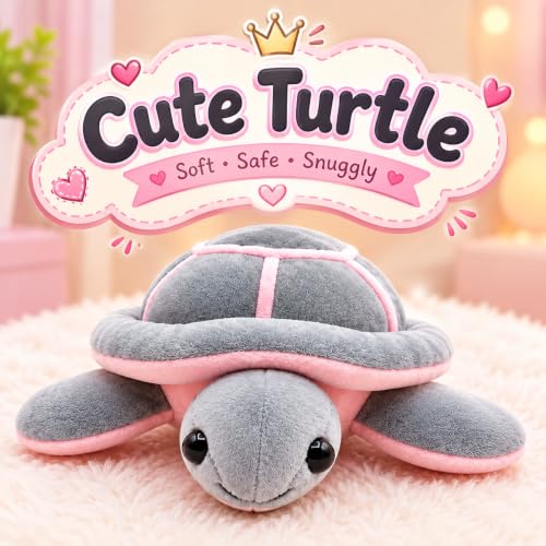 Image of Tortoise, Plush Sea Turtle Soft Toy, Grey and Pink, 22 cm, Stuffed Animal for Kids, Modern Style, Unisex Children, for Kids Playing, Decoration and Gifting Purpose