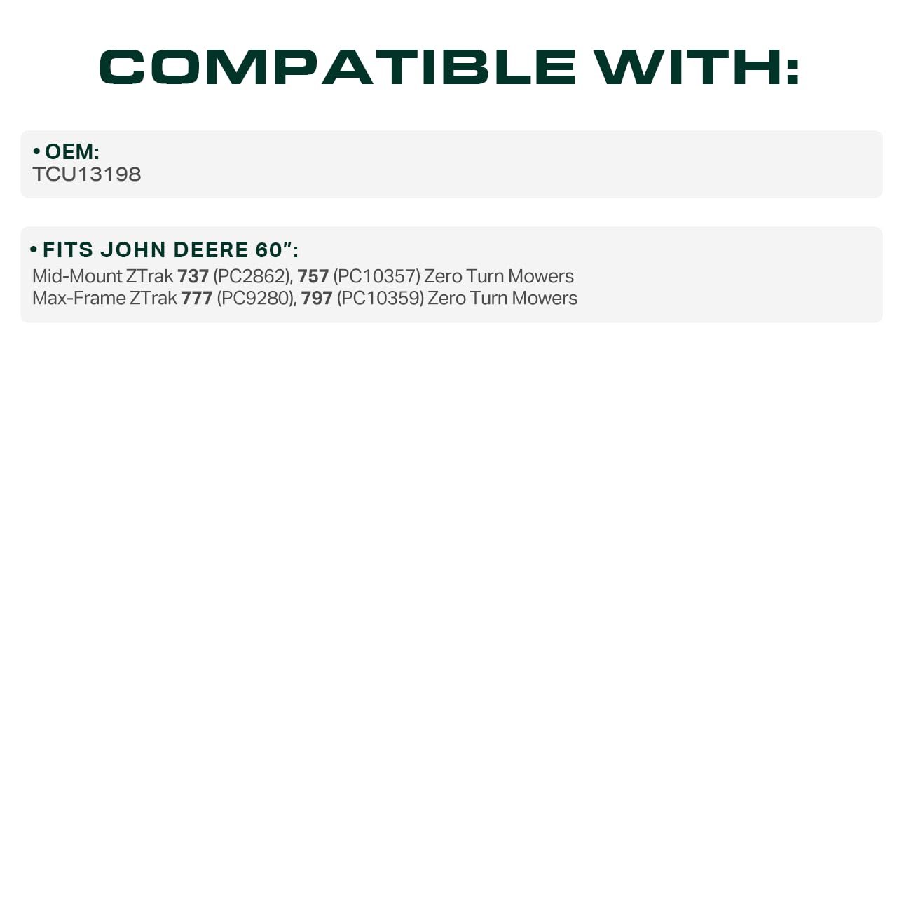 UDC Parts TCU13198 - Correa de transmisión para cortacésped de 359.9 cm, para cortacésped John Deere 737 757 777 797 Z Trak Zero Turn