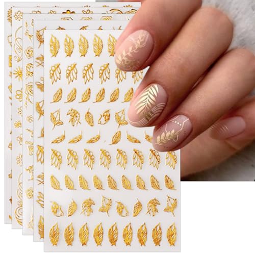 IDDFEVE Gold Leaves Nail Art Stickers - Minimalism Geometry Line...