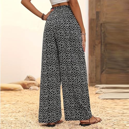 eoeioa Palazzo Pants for Women Dressy Baggy Colorblock Elastic Waist Linen Pants Lightweight Beach Pant with Pockets3