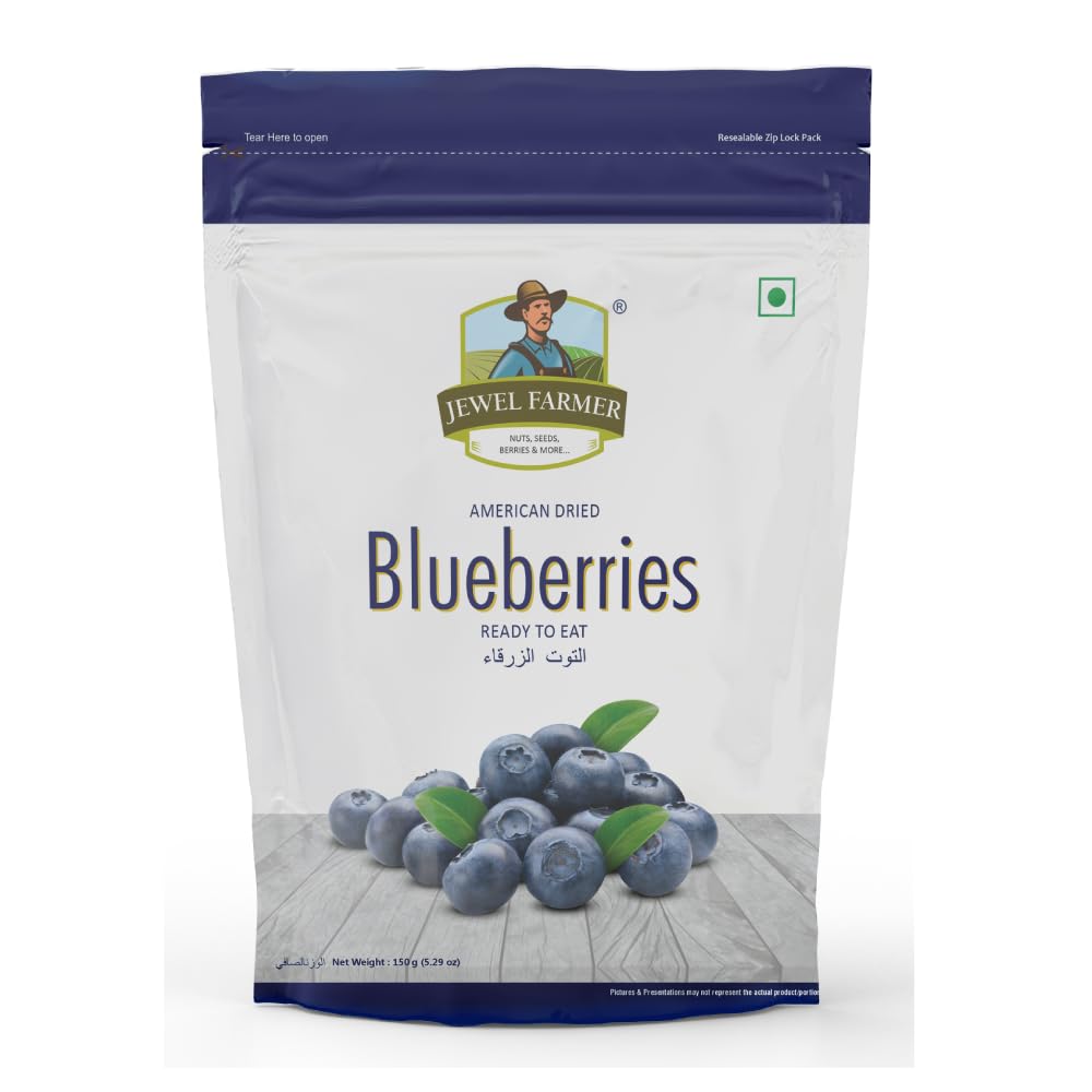 JEWEL FARMER Dried Blueberries, Gluten Free, Antioxidants, Vitamin & Dietary Fiber Rich Pack of Unsulfured, Ready to Eat (150g)-image-45