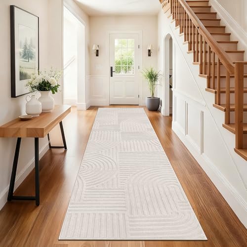 SHACOS Tappeto Corridoio Lungo 80x300 cm, Tappeti Passatoia Antiscivol, Moderno Tappeto Cucina Lavabile Pelo Corto, Tappeti Runner per Cucina, Ingresso, Camera da Letto, Beige