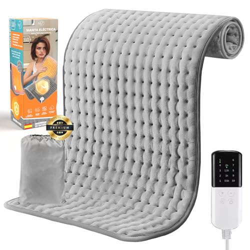 NUVEXIA® SUPER Manta Electrica PREMIUM Con 10 Modos de Temperatura + Bolsa De Transporte REGALO | Almohadilla Electrica Lumbar | Esterilla para Espalda y Cuello | Manta Termica Para Dolor y Colico