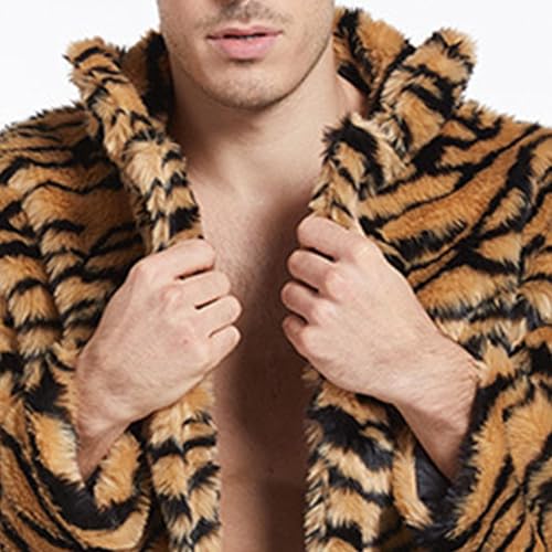Men's Tiger Patterned Long Coat Winter Warm Fur Furry Male Overcoat Thicken Soft Sleeve Faux Fur Coats2