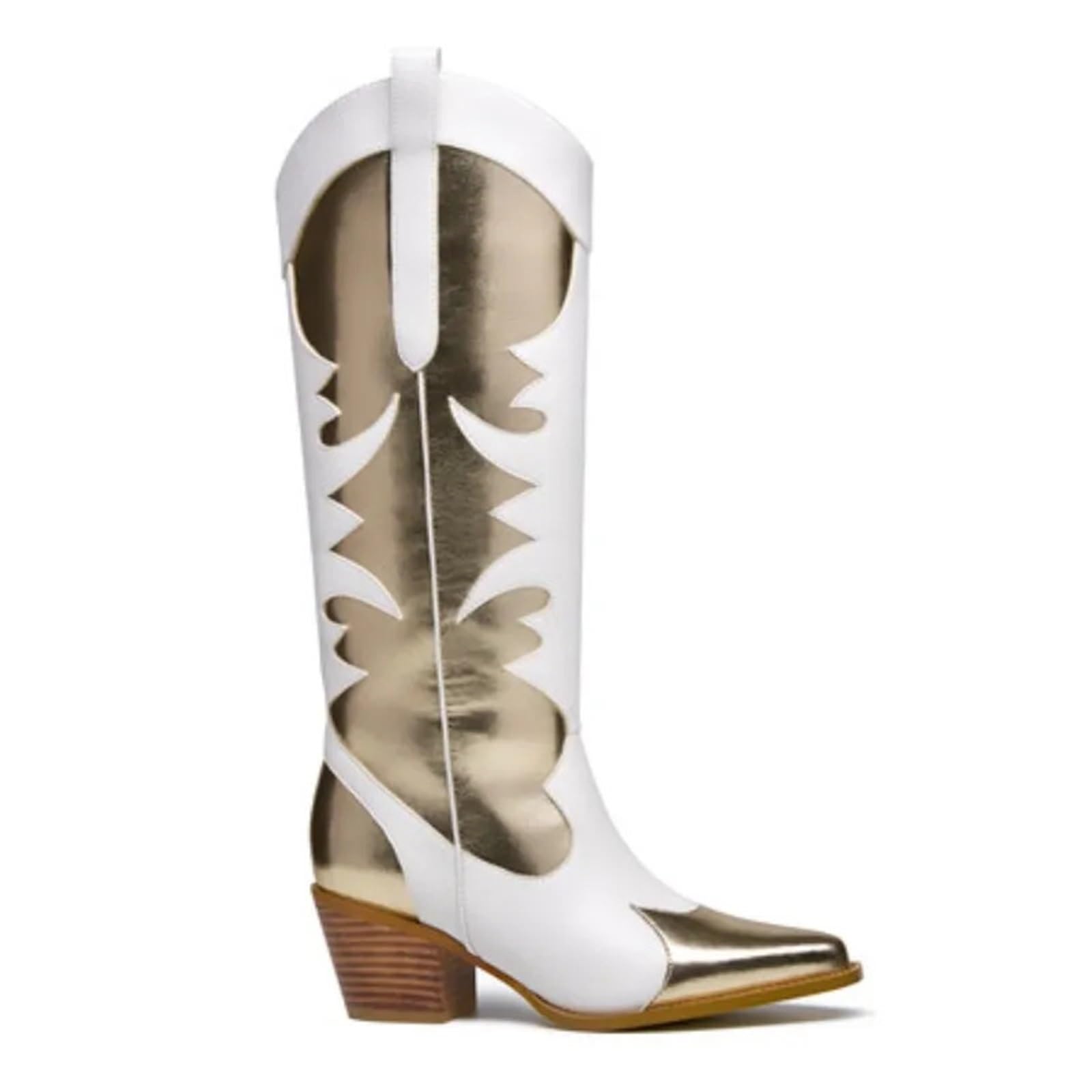 Stivali da cowboy da donna, alti fino al ginocchio, ricamati, stile western, da cowgirl, con punta a punta, tacco grosso, stile retrò, stile country