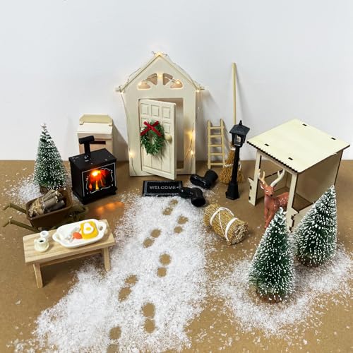 Bseical Wichteltür Set mit Lichterkette, 22 Stück Weihnachten Wichtel Zubehör, Wichtelhaus Weihnachtswichtel Wichtel Baustelle Set Weihnachten Komplett, Geschenk für Kinder für Advent, Weihnachtsdeko