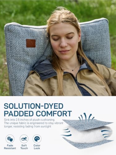 Image of EVER ADVANCED Padded Oversized Folding Camping Chair for Adults, Heavy Duty Lawn Chair with Side Pockets, Portable Collapsible Quad Chair for Outside, Support Up to 500lbs, Light Blue