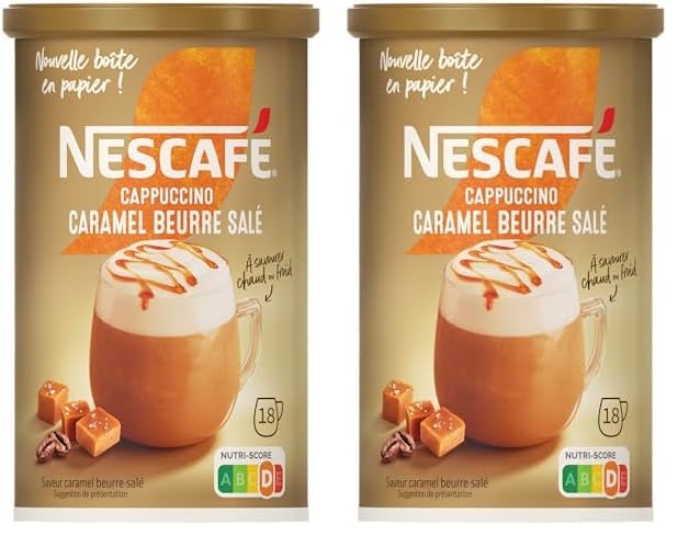 Nescafé Cappuccino Caramel Beurre Salé, Café Soluble, Boîte 261g (Lot de 2)
