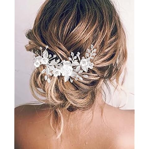 Vakkery Flower Bride Wedding Hair Vines Crystal Headpieces Leaf Bridal Hair Accessories for Women and Girls Cover