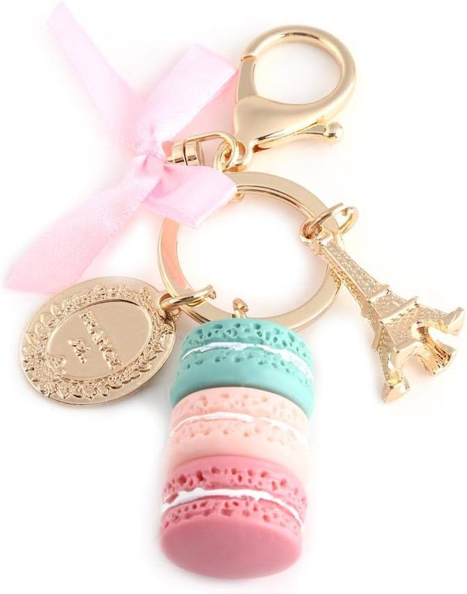 Walfront Colorful Macaron Keychain Ring Eiffel Tower Charm Keychain Bag Purse Decoration Keyring Car Bowknot Charm Pendant for Women (Green)