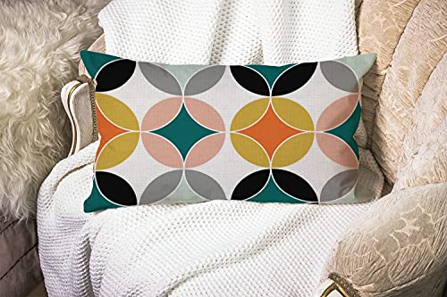 Circles Repeat Decorative Throw Pillow Cover Case Creative Flower Shape Pink Grey Black White Yellow Cotton Linen Pillow Cases Farmhouse Oblong Rectangle Cushion Covers For Couch Sofa Bed 12X20 Inch #TOP1