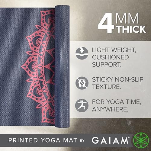 Gaiam Print Yoga Mat, Non Slip Exercise & Fitness Mat for All Types of Yoga, Pilates & Floor Exercises