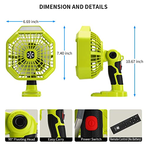 image for Choerinton Portable Fan Compatible with Ryobi 18v Battery Cordless Por