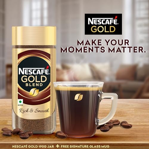 NESCAFE Gold Blend Instant Coffee Powder with Free Signature Glass Coffee Mug, Rich Aroma & Smooth Taste, Arabica and Robusta Coffee Beans, 185 g Jar - Image 3