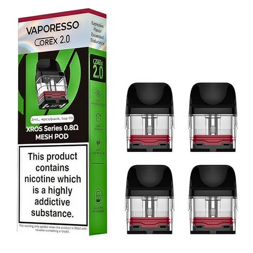 Vaporesso XROS 4 Pods [0.8ohm] - Vaporesso XROS V2 Replacement Pods, COREX 2.0 Pods, Top Filling, Leakproof Design, for XROS Mini Vape Kits, XROS 3 Vape Kits, XROS PRO, 4 Pack, No Nicotine