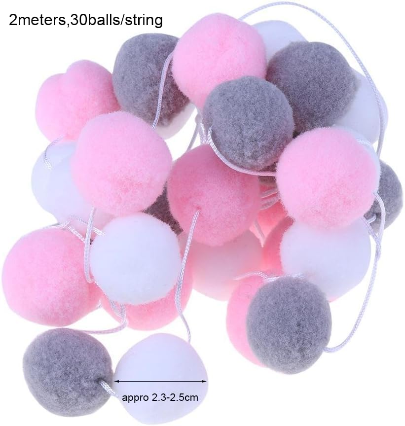 2 Ghirlande Pom Pom In Feltro | Lunghezza 2m | Bianco E Rosa | Per Decorazioni Feste E Camera - Foto 5
