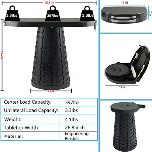 Image of Portable Folding Table and Stool 2 in 1, Lightweight Collapsible Table for Camping Picnic Beach, Small Foldable Table for Party