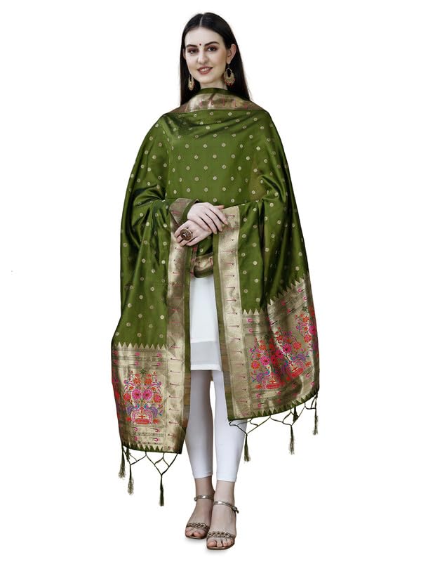 Image of DEVANGI Women's Woven Banarasi Silk Dupatta /Chunni For Women, Floral Print 1 Meter Wide and 2.3 Meter Length Printed Designer Dupatta /Chunni For Girls