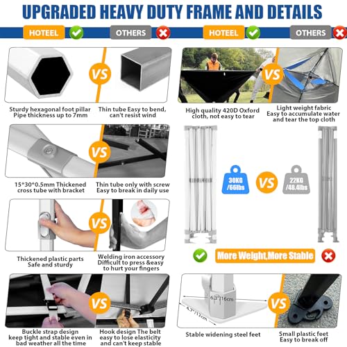 Image of HOTEEL 10x15 Pop up Canopy Tent for Parties, Heavy Duty Easy Setup Tent Without Sidewalls, Outdoor Commercial Instant Gazebo for Wedding Event, with Roller Bag & Sand Bags, Black(Hexagonal Frame)