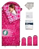 KingCamp Saco de Dormir Niños Franela de Algodón | 170 X 70 cm | 7℃ a -13 ℃ | Cálido y Cómodo para Niñas(Altura máxima hasta 145 cm) | Invierno Camping Accesorios, Viajes y Actividades