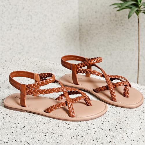 Image of Luoika Women's Wide Width Flat Sandals, Flip Flop Casual Strapy Sandals Slip on Summer Beach Shoes for Women.