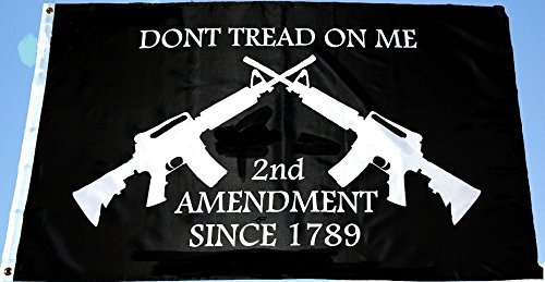 Second Amendment 2nd Don't Tread on Me M16 Crossed Rifles FLAG, 3'x5' Black