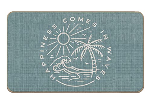 Lacosu Summer Beach House Happiness Comes in Waves Blue Rustic Door Mat Doormat,17
