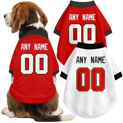 Image of Tampa Bay Dog Clothes Jersey Style Personalized Pet T Shirt with Custom Name Number for Small Medium Large Dogs