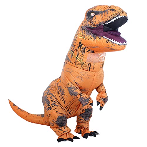 Rafalacy Inflatable Dinosaur Costume for Adult Blow up T-rex Costume Funny Halloween Party Costume Jurassic Dinosaur Cospaly Fancy Dress up Suit (Brown)