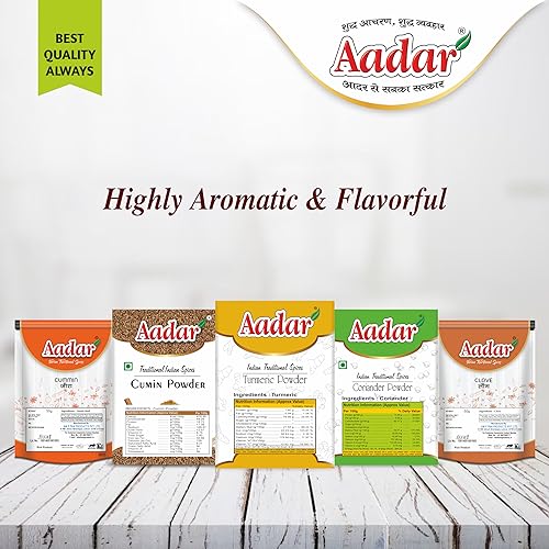 Image of Aadar Spices Indian Spice Combo Pack of 5 x 100gm Each - Coriander Dhaniya Powder, Jeera Powder, Turmeric Haldi Powder, Whole Cumin, Sabut Laung Cloves, No Added Preservatives