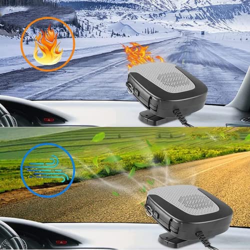 150W Portable Car Heater 2 in 1 Thermal Heating & Cooling Fan for Automotive, Portable 12V Car Windshield Defogger Defroster, Plugs Into Cigarette Lighter for Car, SUV, RV
