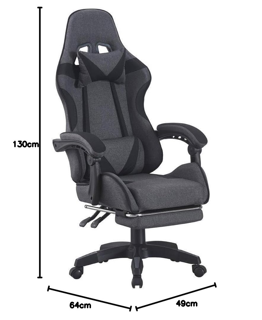 SHIITO | Silla Gaming Profesional | Ergonómica con Respaldo Reclinable de Tela Gris- Negro | Modelo CLAVIN - Y830 | 130 x 49 x 64