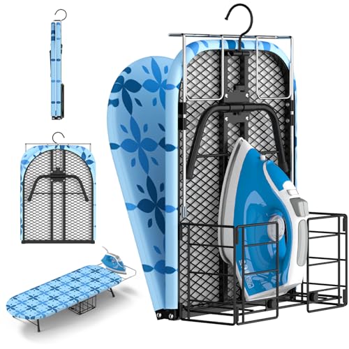Image of Small Ironing Board Tabletop with Iron Holder, Foldable Mini Iron Board with Iron Rest, Hook for Wall /Door Hanging, Dirt & Heat Resistant Cover, Portable for Home Apartment Travel Laundry Room Sewing