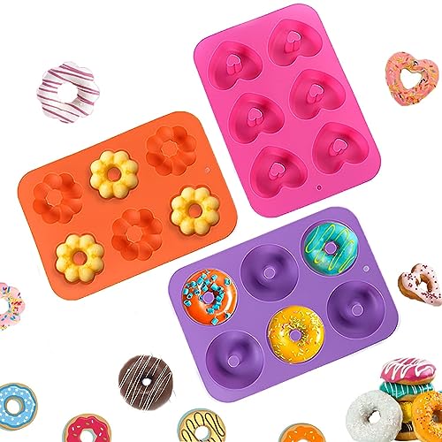 TERRIFI Silicone Donut Pan Set, Non-Stick Baking Pans for Doughnuts, Muffins, Cakes, Bagels, Easy Pop Out Design - Oven & Dishwasher Safe(Set of 3)