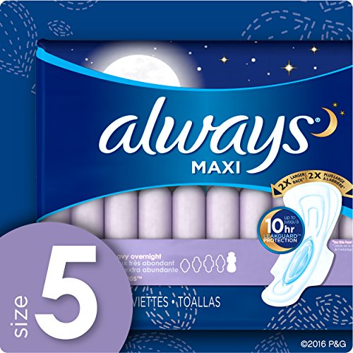Image of Always Maxi, Size 5, Extra Heavy Overnight Pads With Wings, Unscented, 20 Count