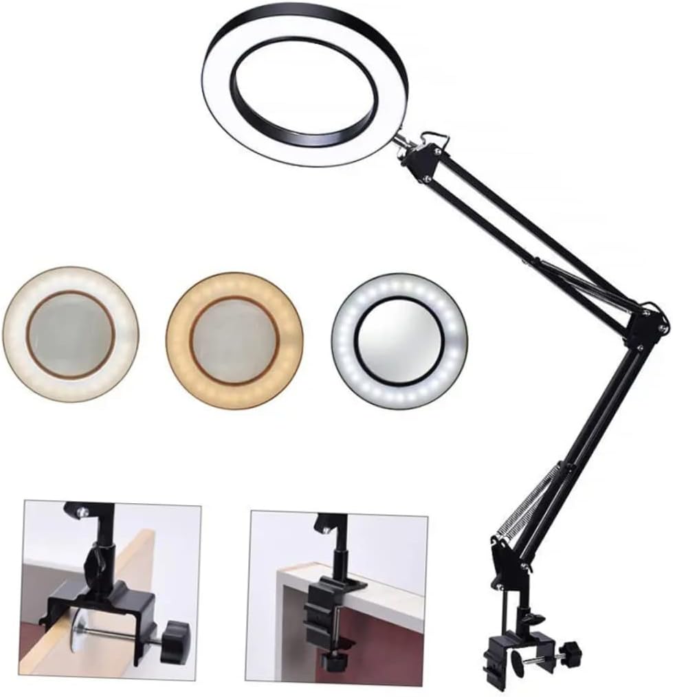 1pc Retractable Led Magnifying Glass Table Lamp Portable Light for Home Office Long Arm Colors Brightness Levels