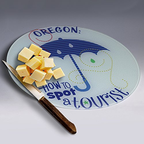 11.75" Round Whimsical OREGON Tempered/Textured Glass Cutting Board/Serving Tray