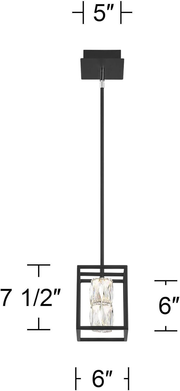 Possini Euro Design Roxbury Matte Black Mini Pendant Light 6" Wide Modern LED Geometric Cage Clear Crystal Shade Fixture for Dining Room House Entryway Bedroom Kitchen Island Hallway High Ceilings