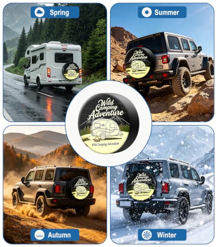 Image of RV Spare Tire Cover Wild Camper Adventure 15in Waterproof Universal Fit | PVC Leather Sun Dust Dirt Protection, Fits Travel Trailer Truck SUV Car Camper Motorhome Accessories Vehicle Wheel Cover